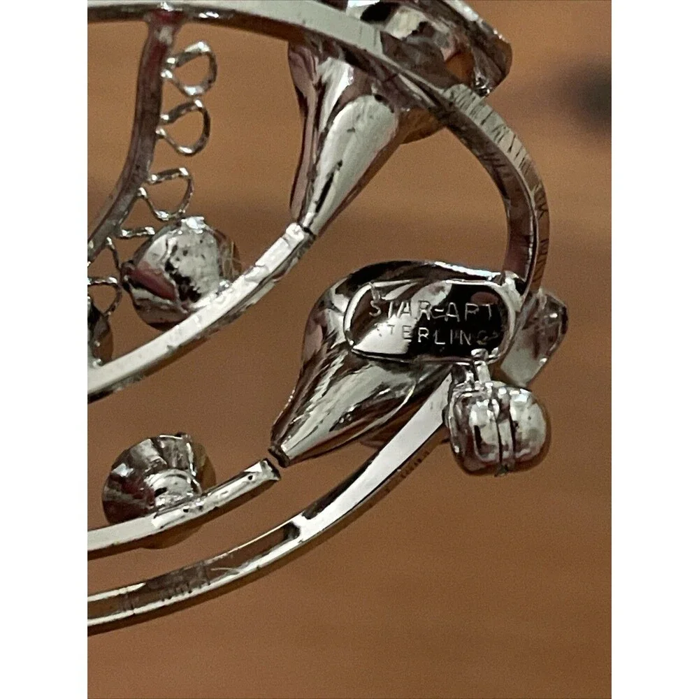 Star Art Vintage Sterling Silver Flower Brooch & Screw Back Earring Jewelry Set